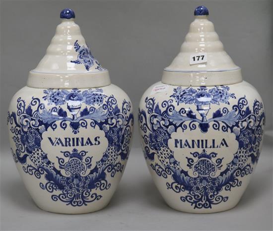 A pair of Delft drug jars